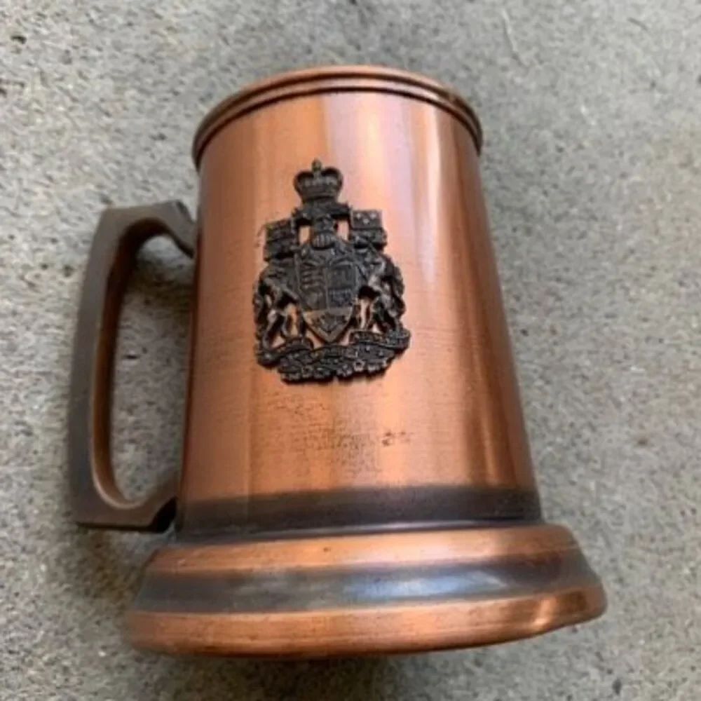Vintage Copper Beer Stein With Canadian Nationalist Motto Crest